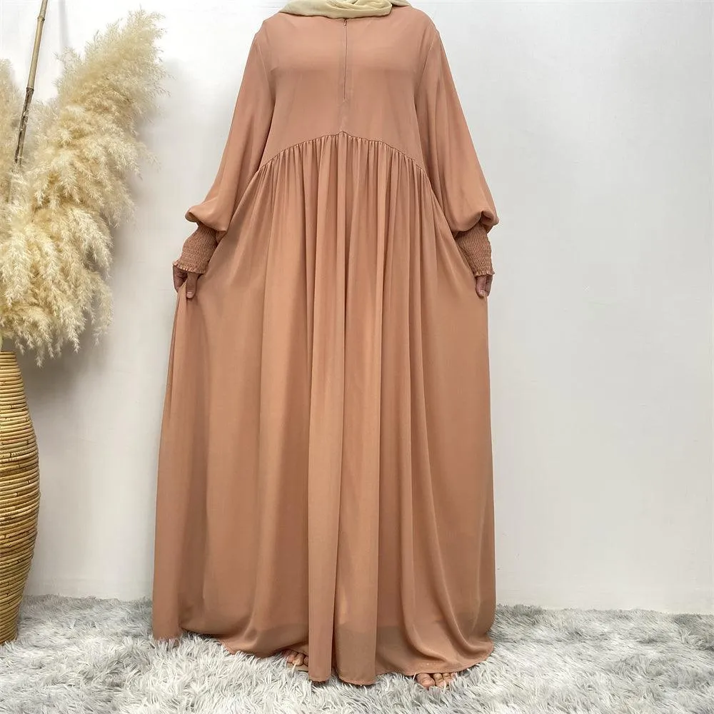 6685# summer solid color front zip a-line dress loose large hem maxi dresses  Eid muslim
