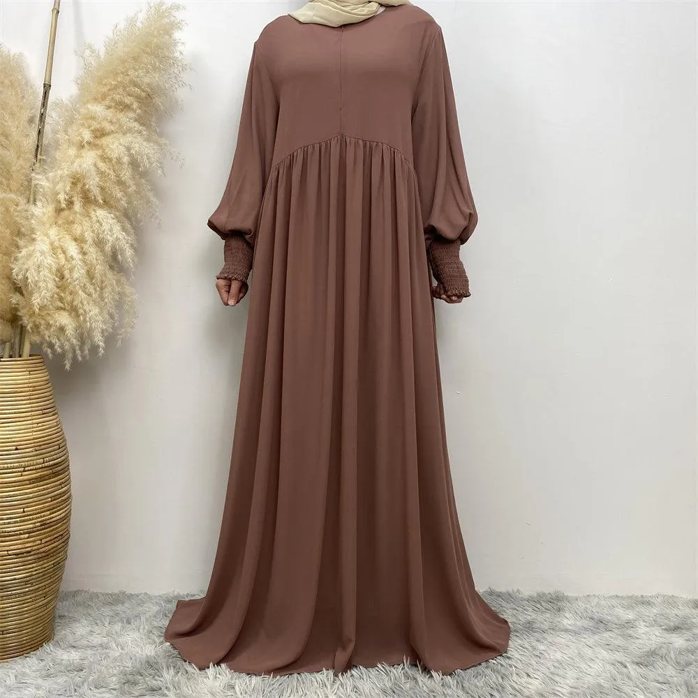 6685# summer solid color front zip a-line dress loose large hem maxi dresses  Eid muslim