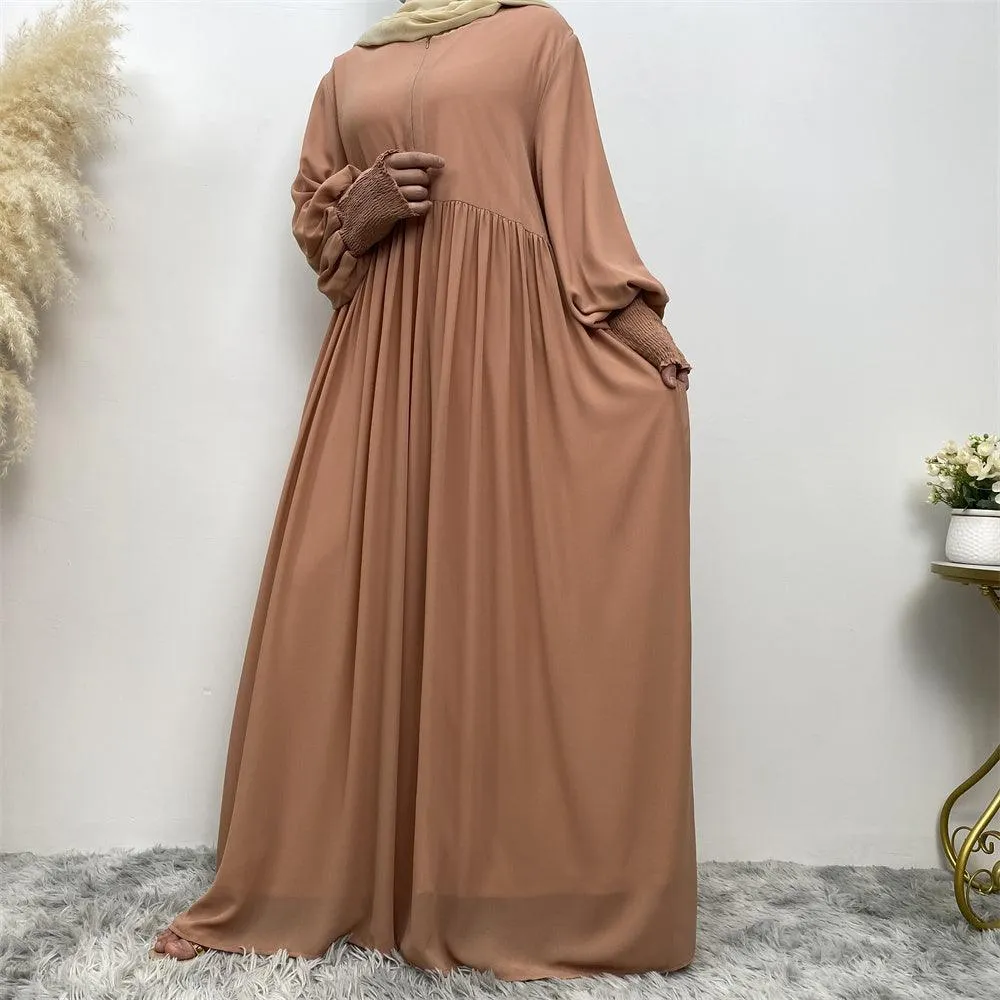 6685# summer solid color front zip a-line dress loose large hem maxi dresses  Eid muslim