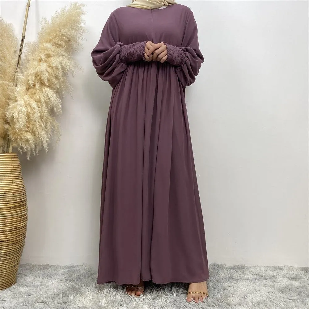 6685# summer solid color front zip a-line dress loose large hem maxi dresses  Eid muslim