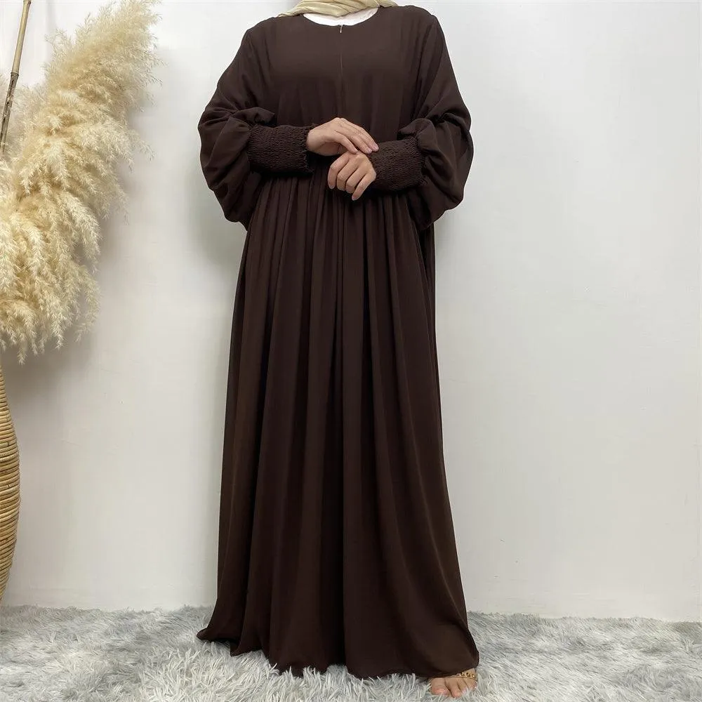 6685# summer solid color front zip a-line dress loose large hem maxi dresses  Eid muslim