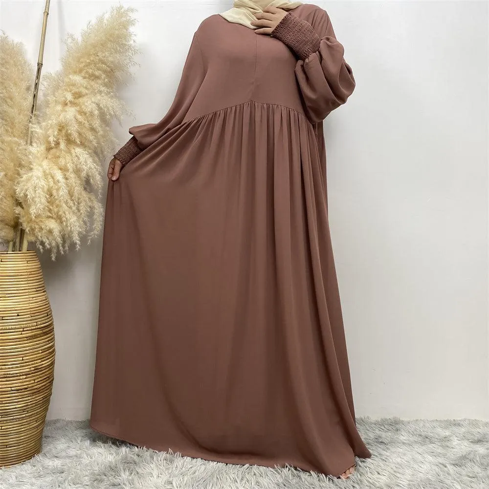 6685# summer solid color front zip a-line dress loose large hem maxi dresses  Eid muslim