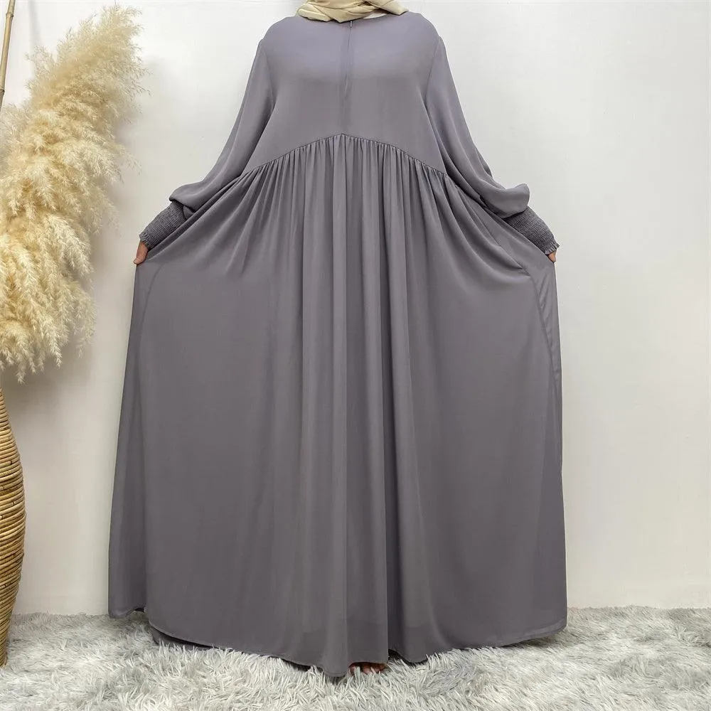 6685# summer solid color front zip a-line dress loose large hem maxi dresses  Eid muslim