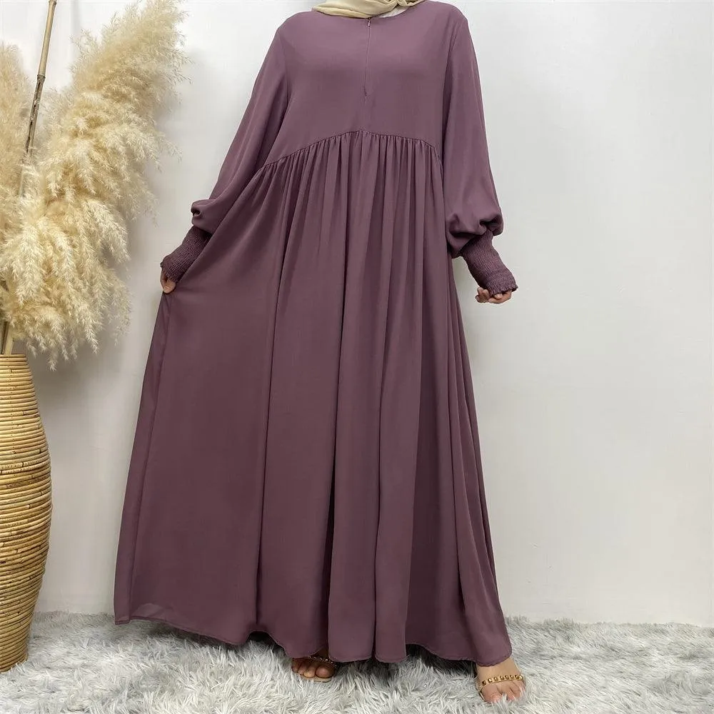 6685# summer solid color front zip a-line dress loose large hem maxi dresses  Eid muslim