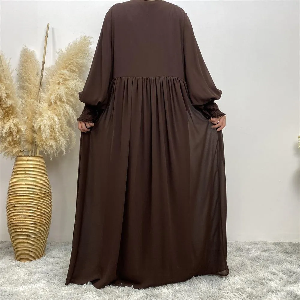 6685# summer solid color front zip a-line dress loose large hem maxi dresses  Eid muslim