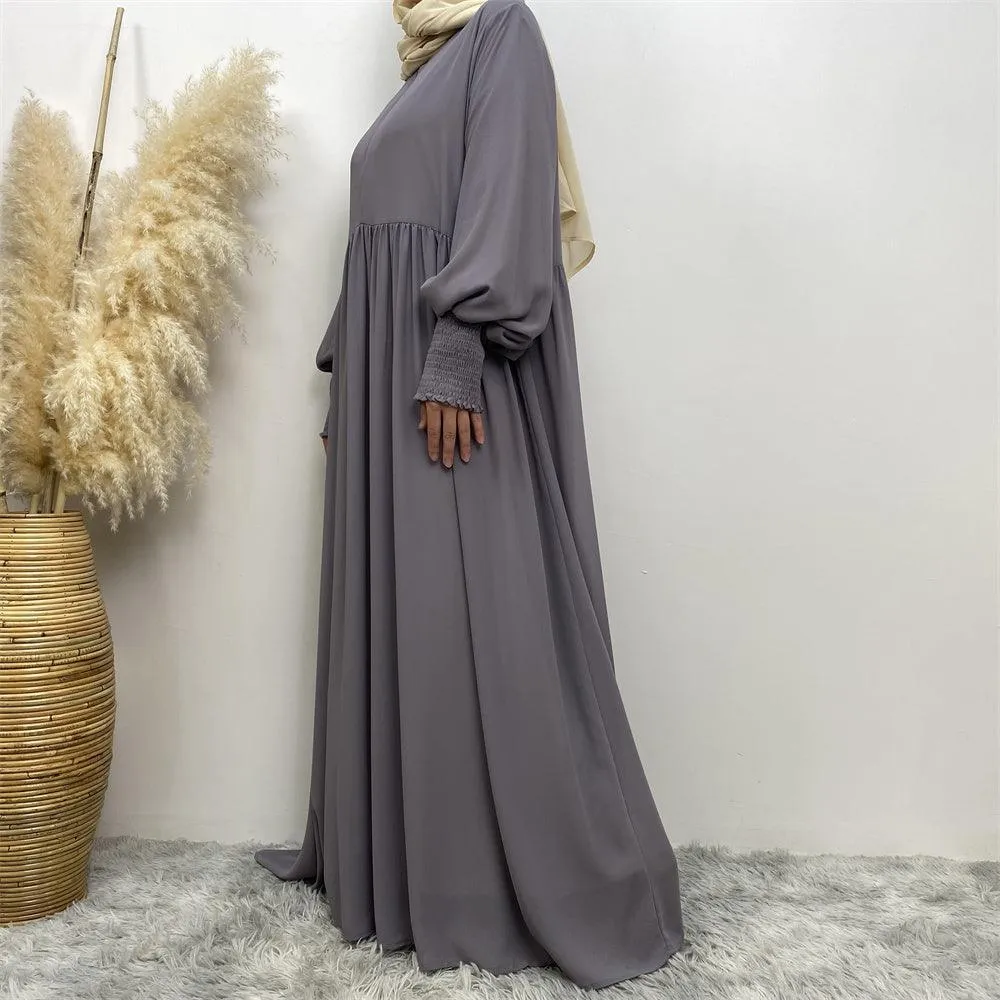 6685# summer solid color front zip a-line dress loose large hem maxi dresses  Eid muslim