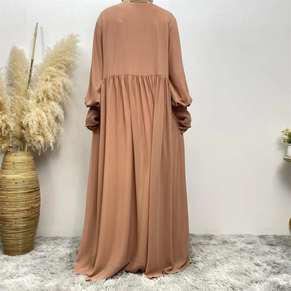 6685# summer solid color front zip a-line dress loose large hem maxi dresses  Eid muslim