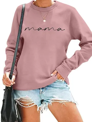 ASTANFY Womens Crewneck Sweatshirt Mama Letter Print Long Sleeve Loose Fashion Pullover Top