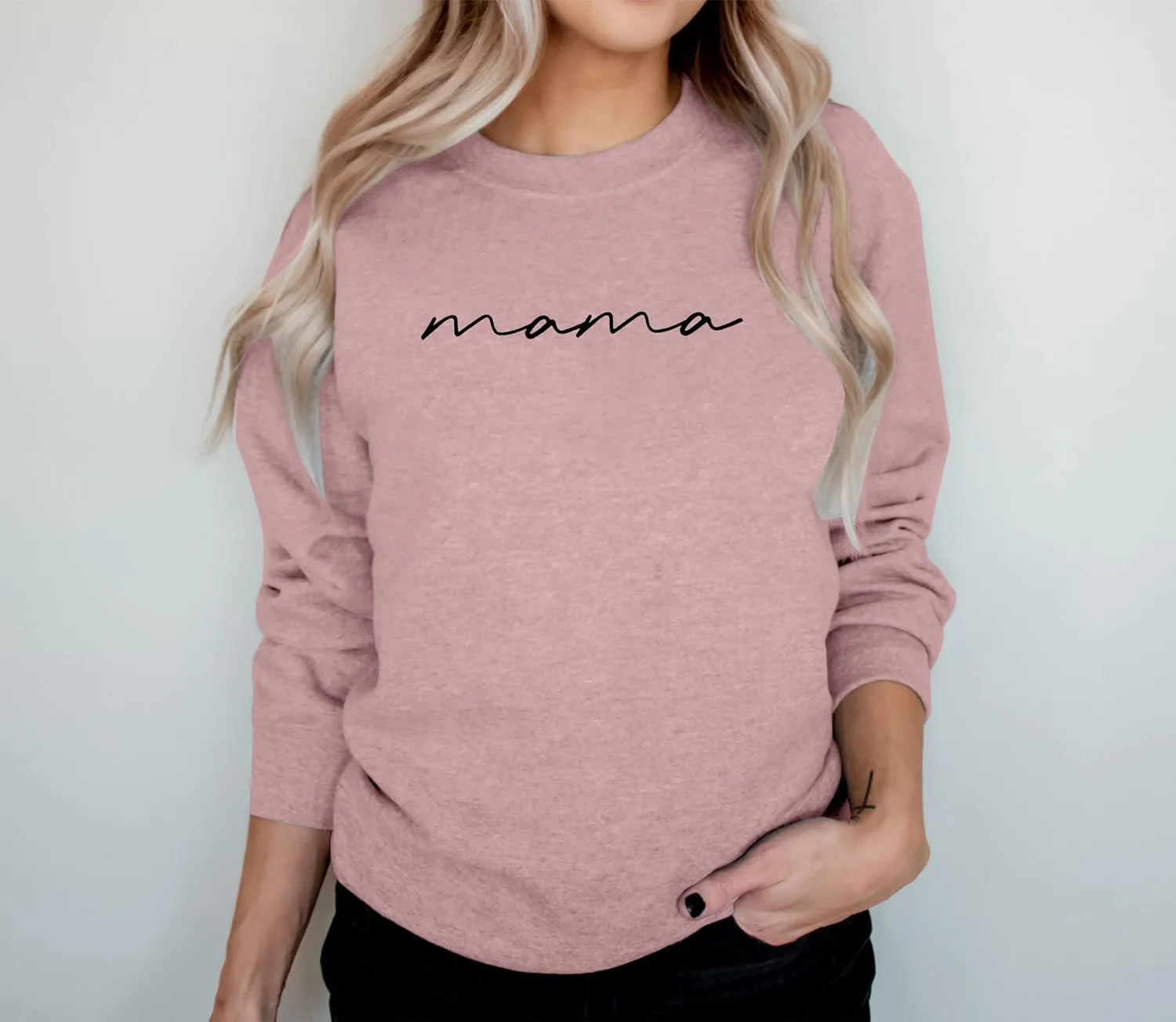 ASTANFY Womens Crewneck Sweatshirt Mama Letter Print Long Sleeve Loose Fashion Pullover Top