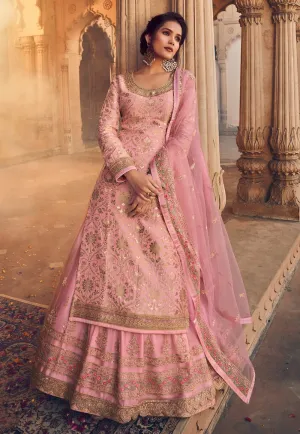 Blush Pink Zari Embroidered Lehenga Style Suit