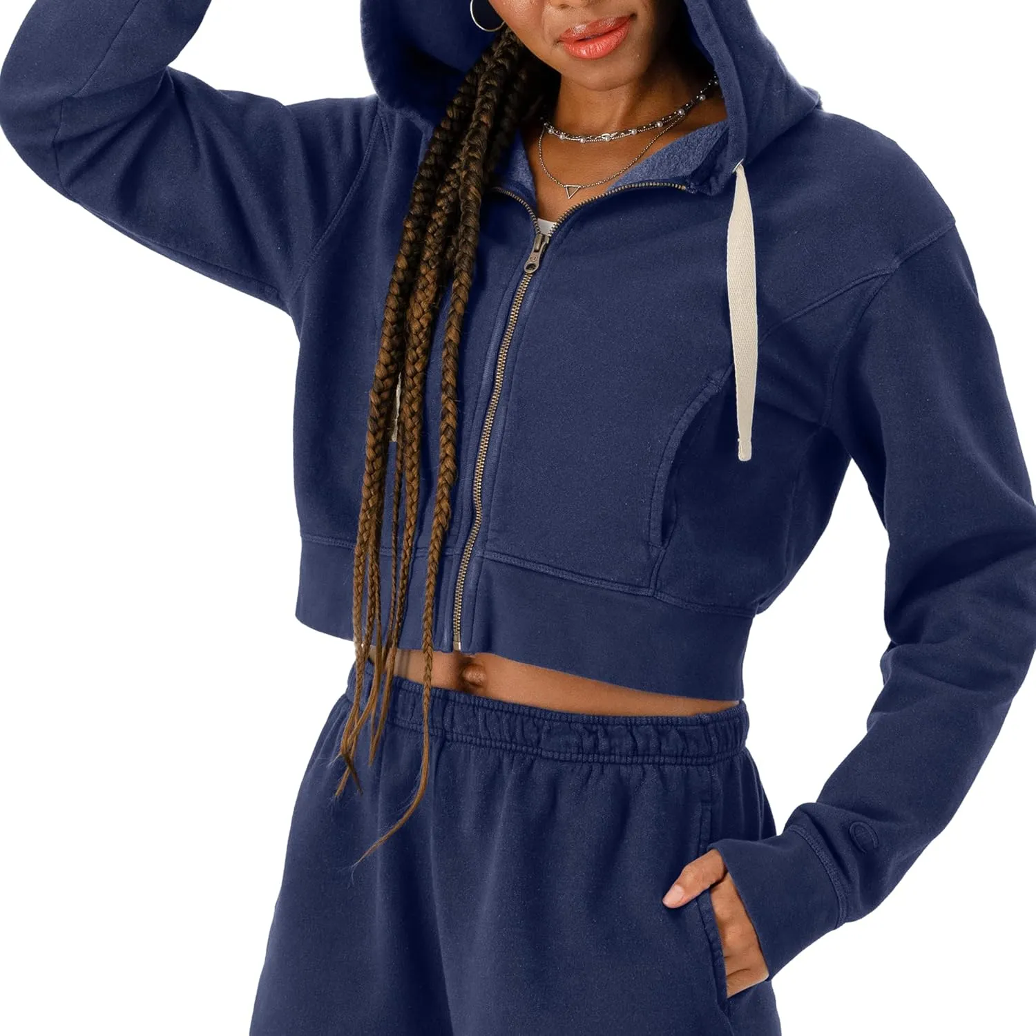 Champion Women's Sweatshirt, Vintage Wash Hoodie, Zip-Up Hoodie with Vintage Wash For Women