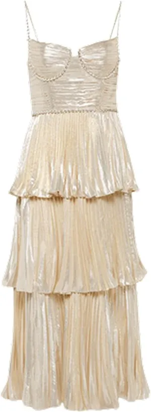 CHARTOU Women's Tiered Mid Long Dress Spaghetti Strap Sleeveless Dress Square Neck Pleated Layer Party Dress
