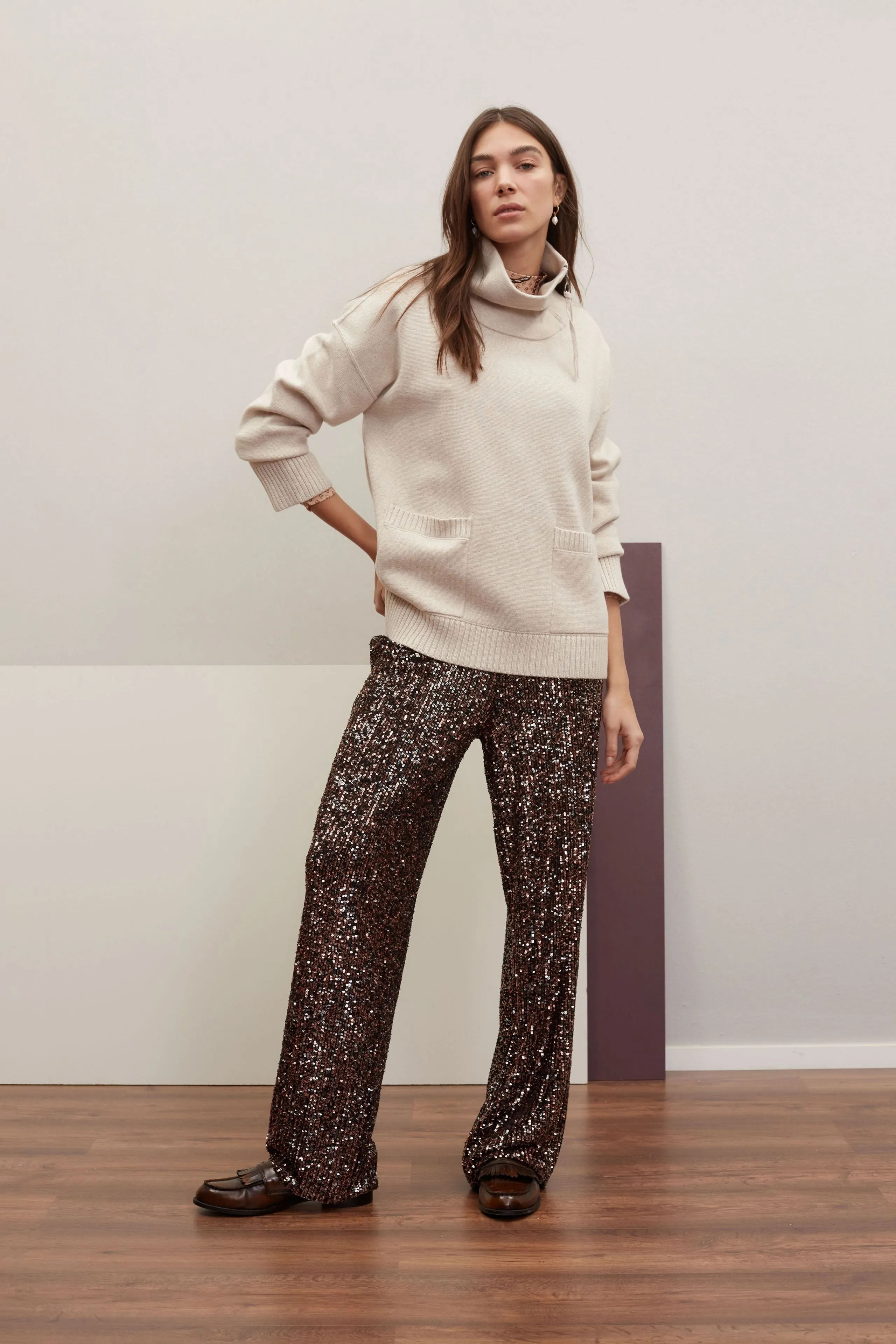 Cotton Blend Pullover in Beige Melange
