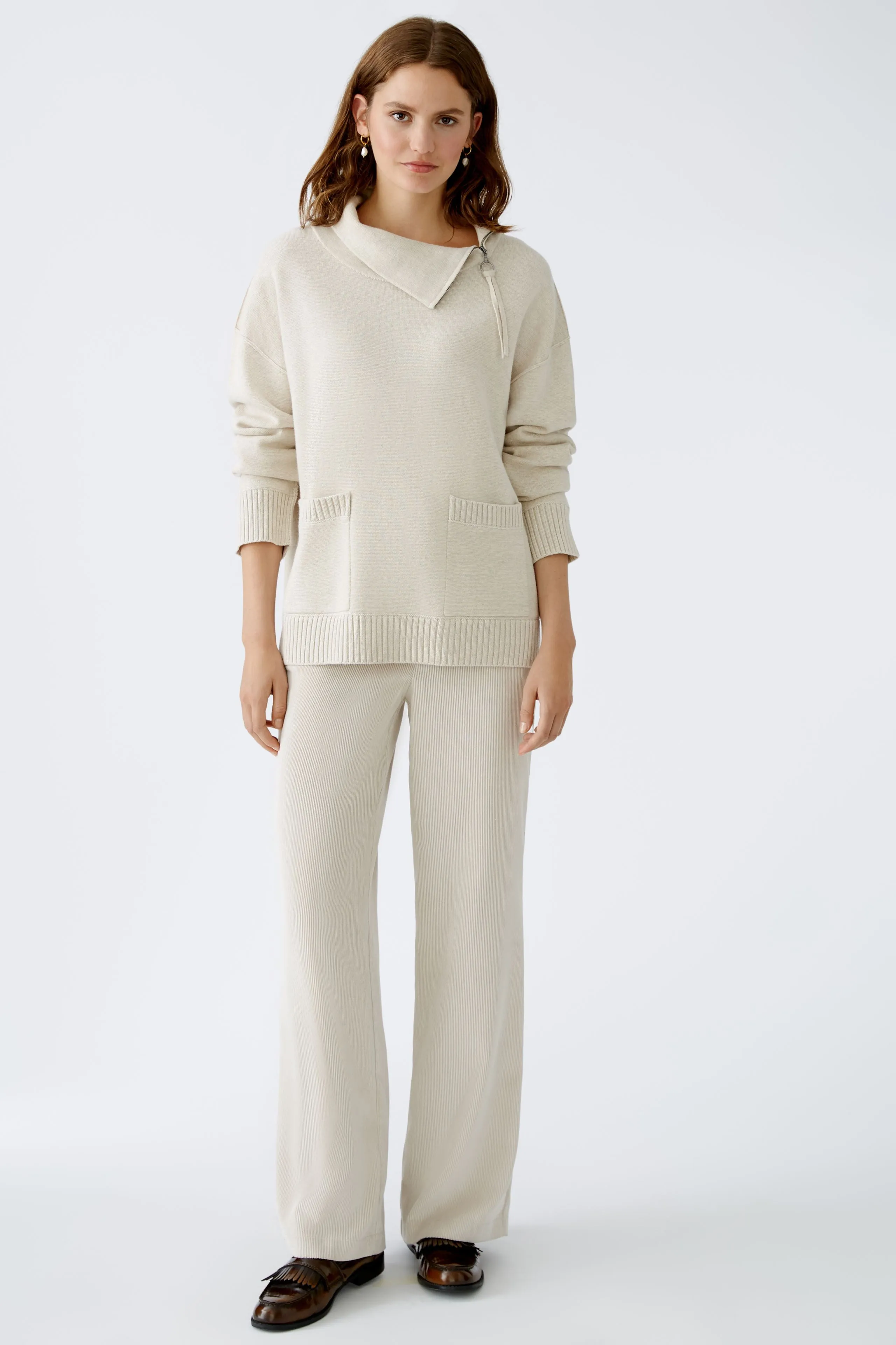 Cotton Blend Pullover in Beige Melange