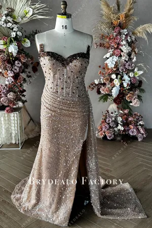 Custom Plus Size Sweetheart Neck Strapless Sparkly Slit Prom Dress