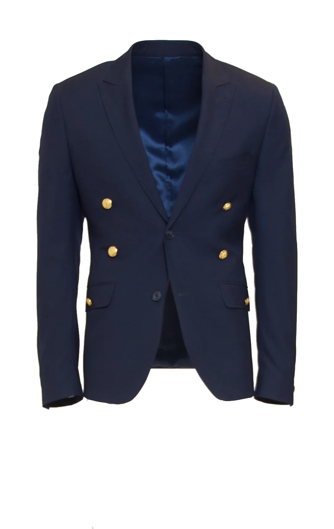 DEEP NAVY FITTED 2-BUTTON SINGLE BREASTED WOOL SUIT JACKET W/ GOLD HARDWARE