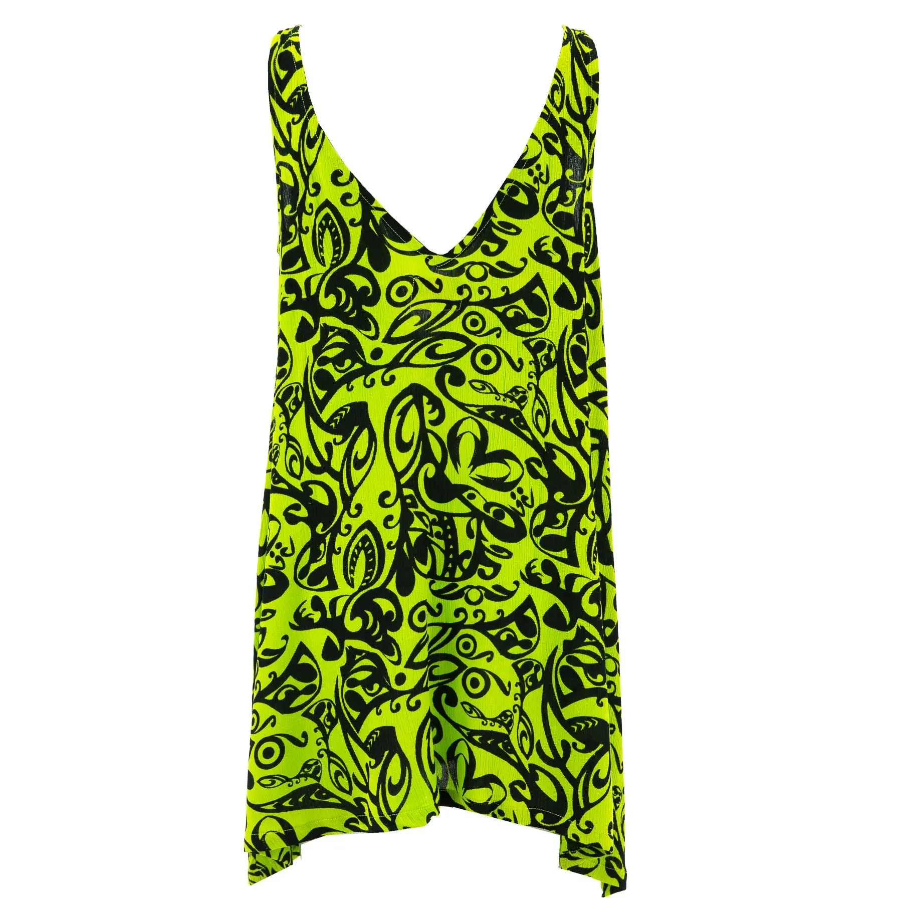 Floaty Asymmetrical Summer Dress - Lime Trellis