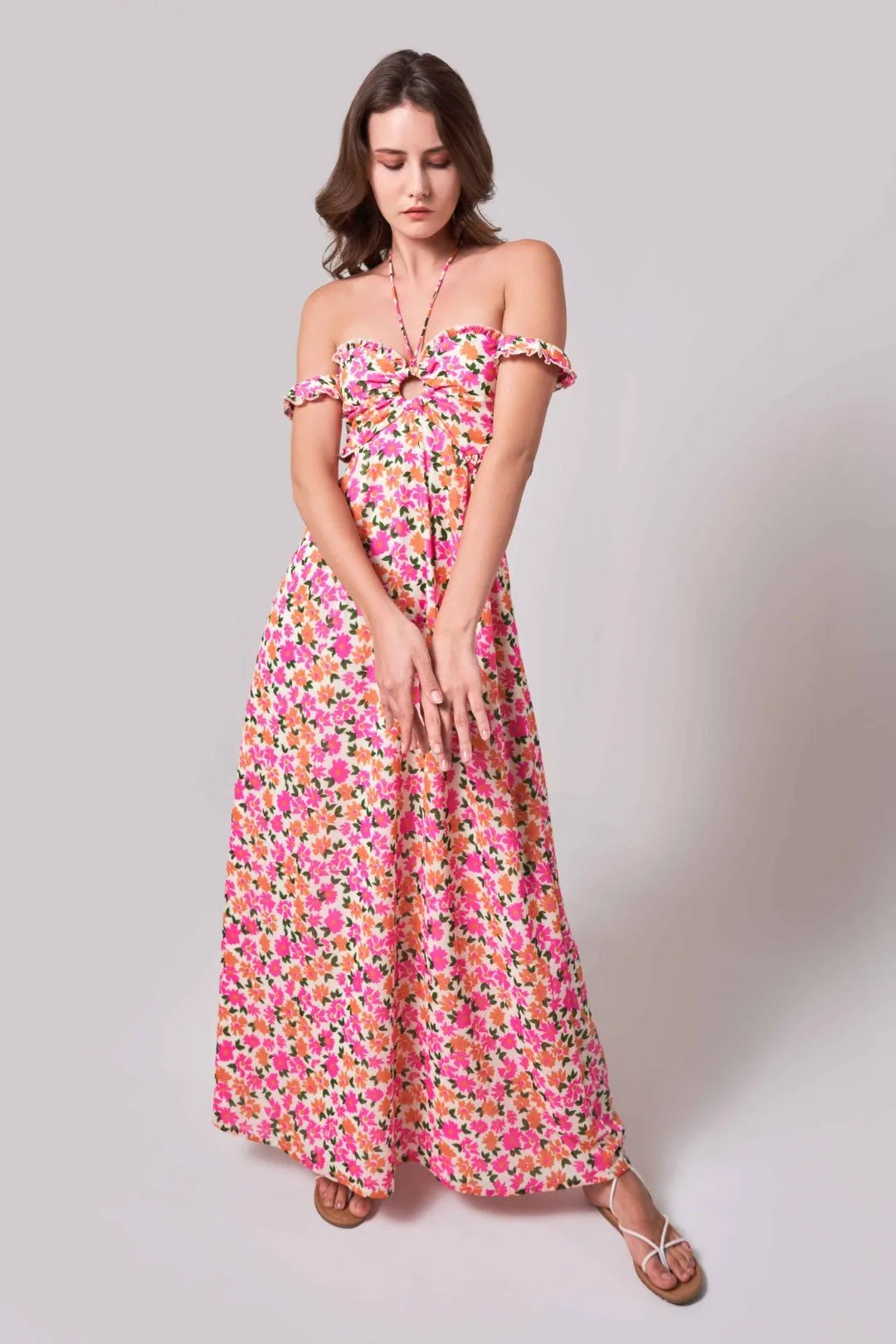 FLORAL CUT-OUT DETAIL MAXI DRESS