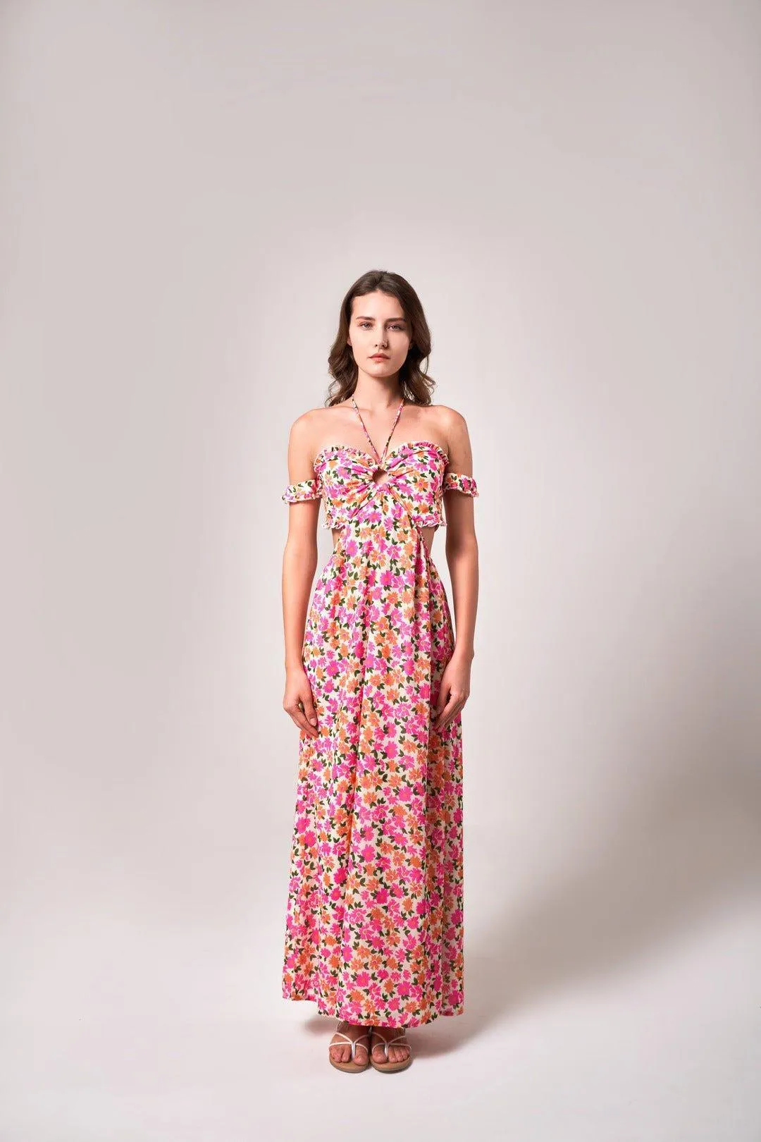 FLORAL CUT-OUT DETAIL MAXI DRESS