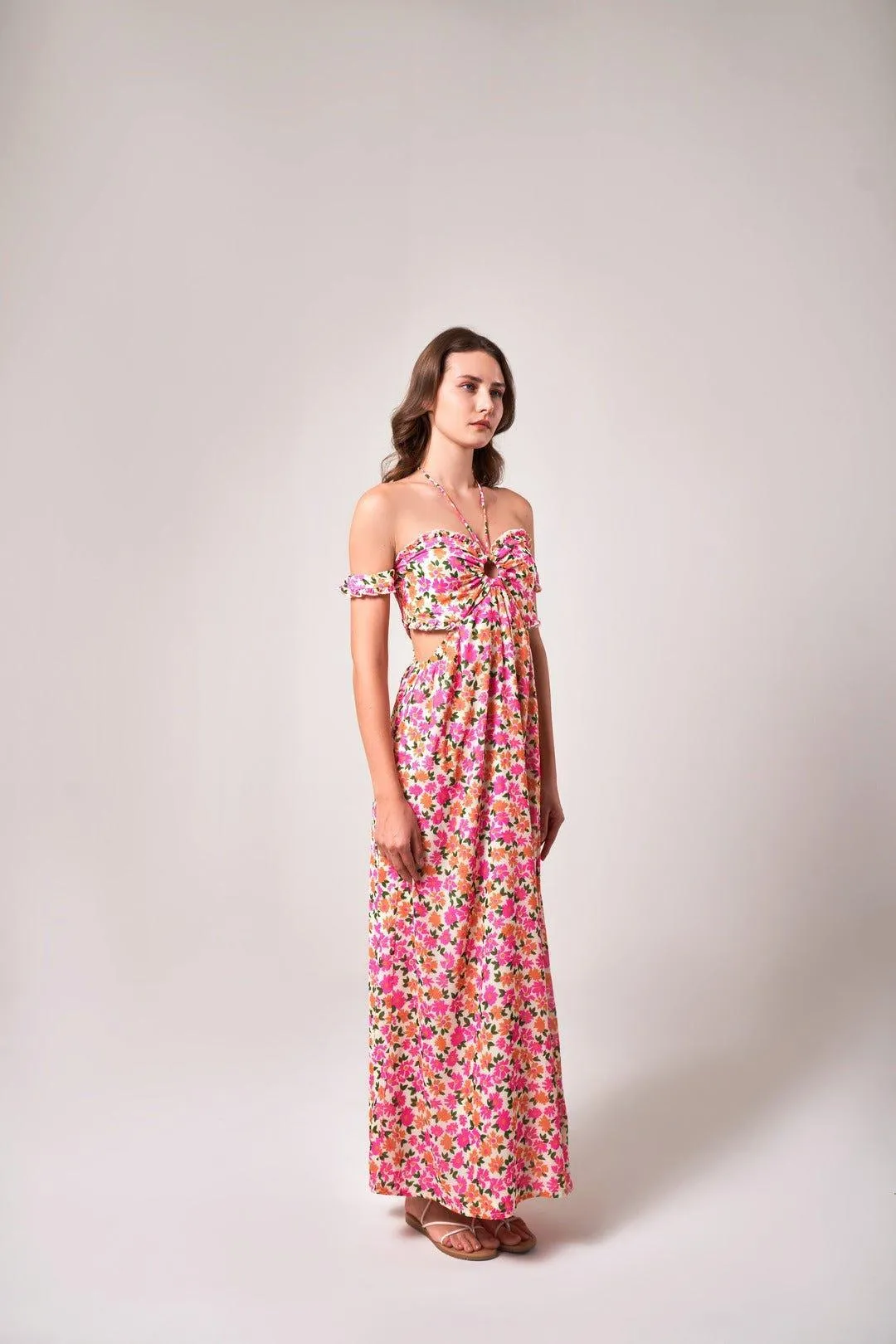 FLORAL CUT-OUT DETAIL MAXI DRESS