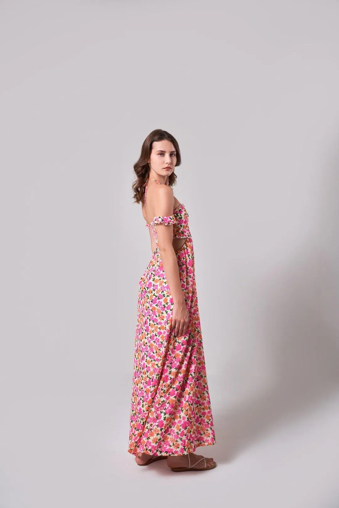 FLORAL CUT-OUT DETAIL MAXI DRESS