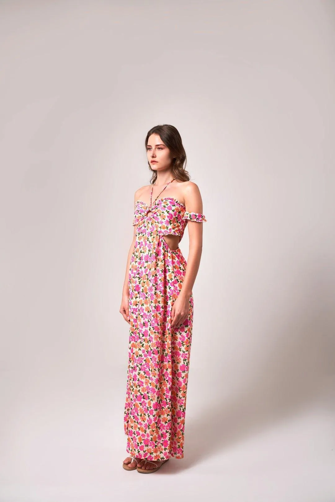 FLORAL CUT-OUT DETAIL MAXI DRESS