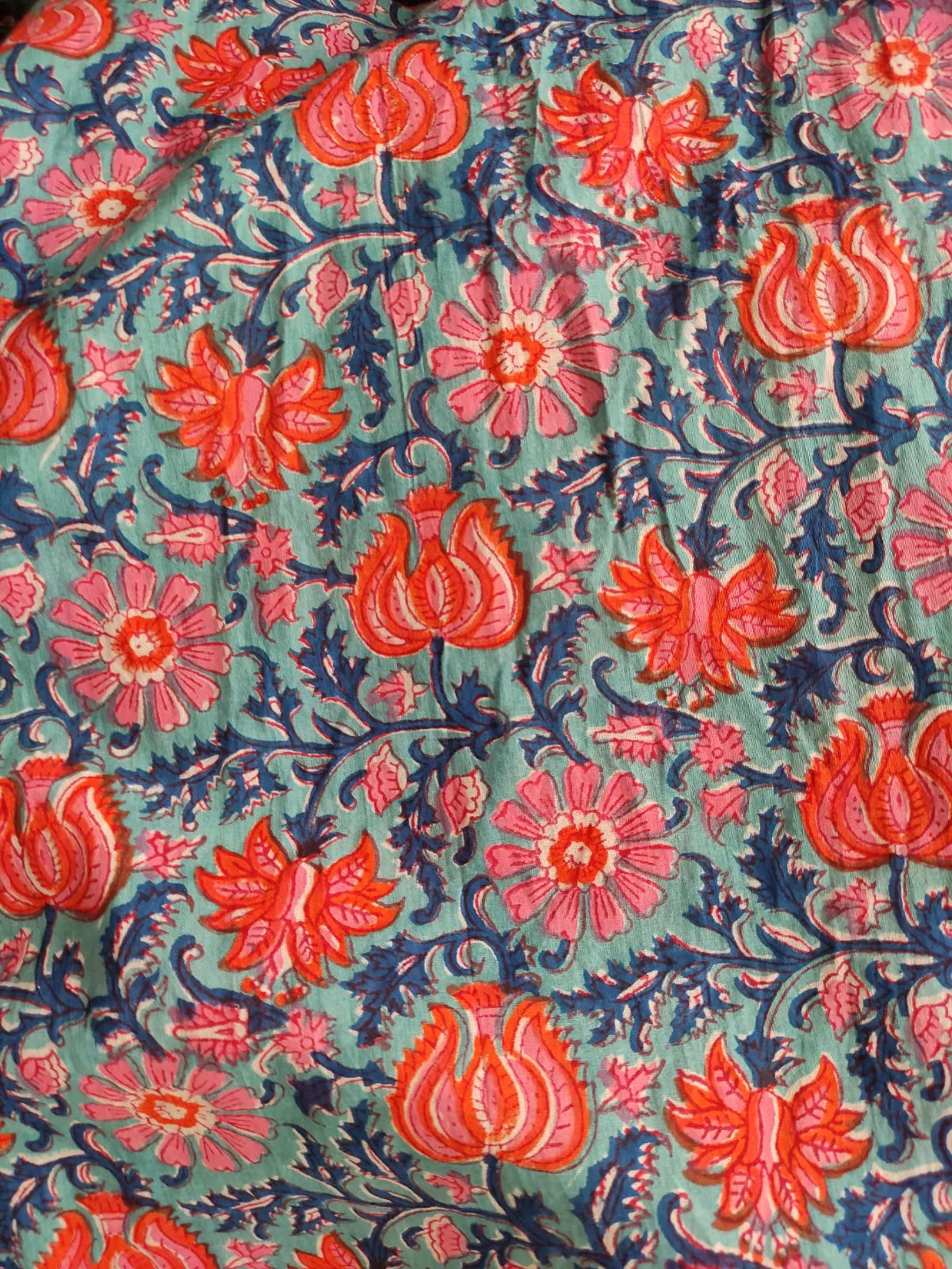 Hand Block Printed Cotton Fabric Per Meter - F001F2679