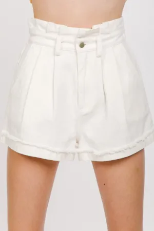 High Rise Pleated Denim Short