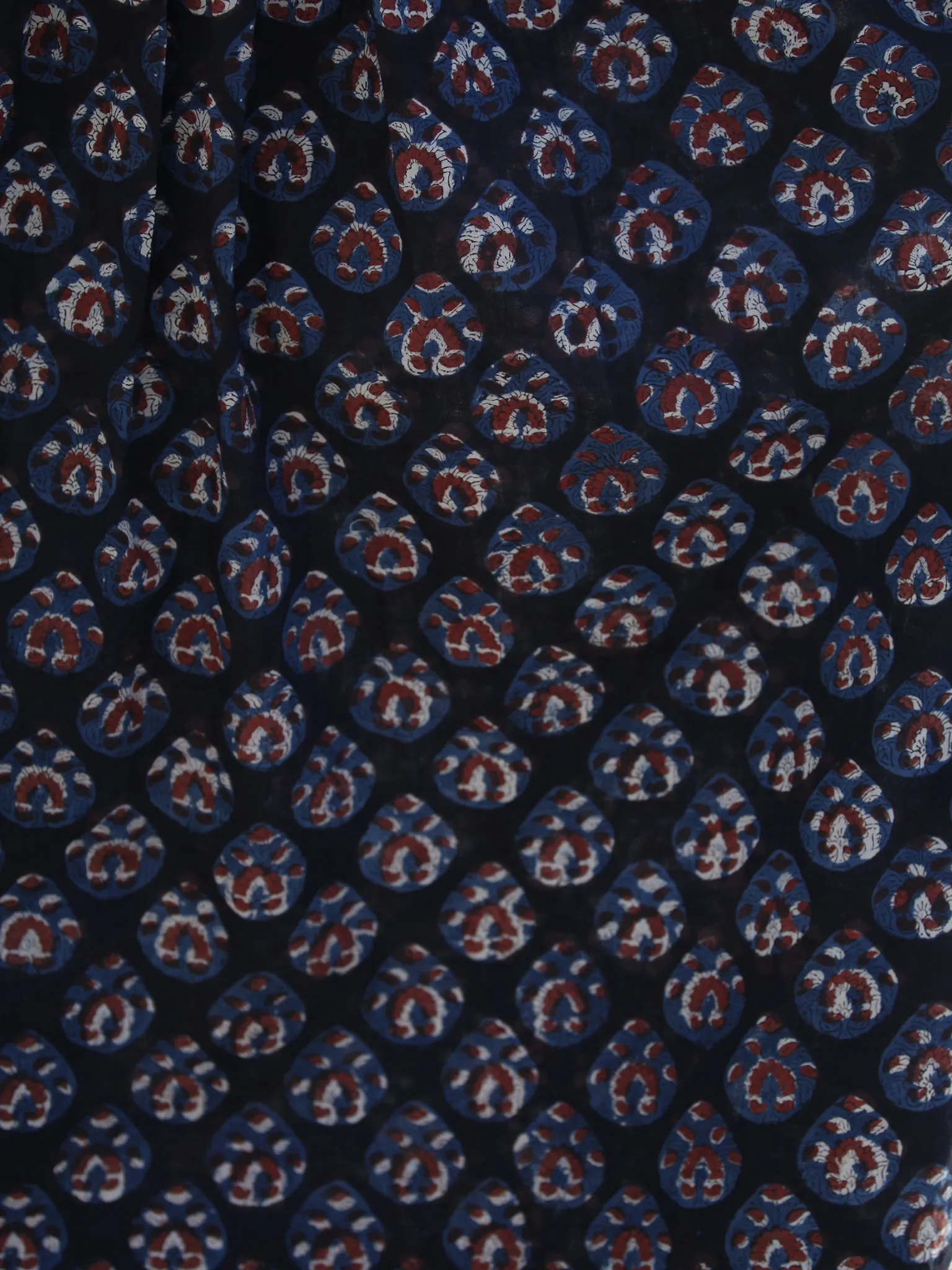 Indigo Plum Hand Block Printed Cotton Long Dress With Stand Collar - D194F1222