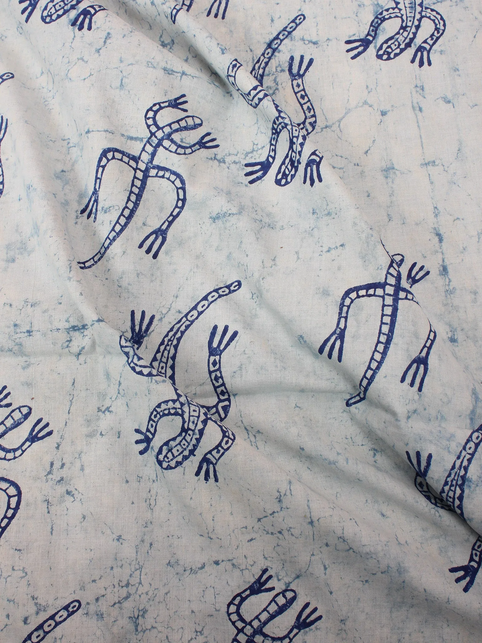 Ivory Indigo Natural Dyed Hand Block Printed Cotton Fabric Per Meter - F0916331
