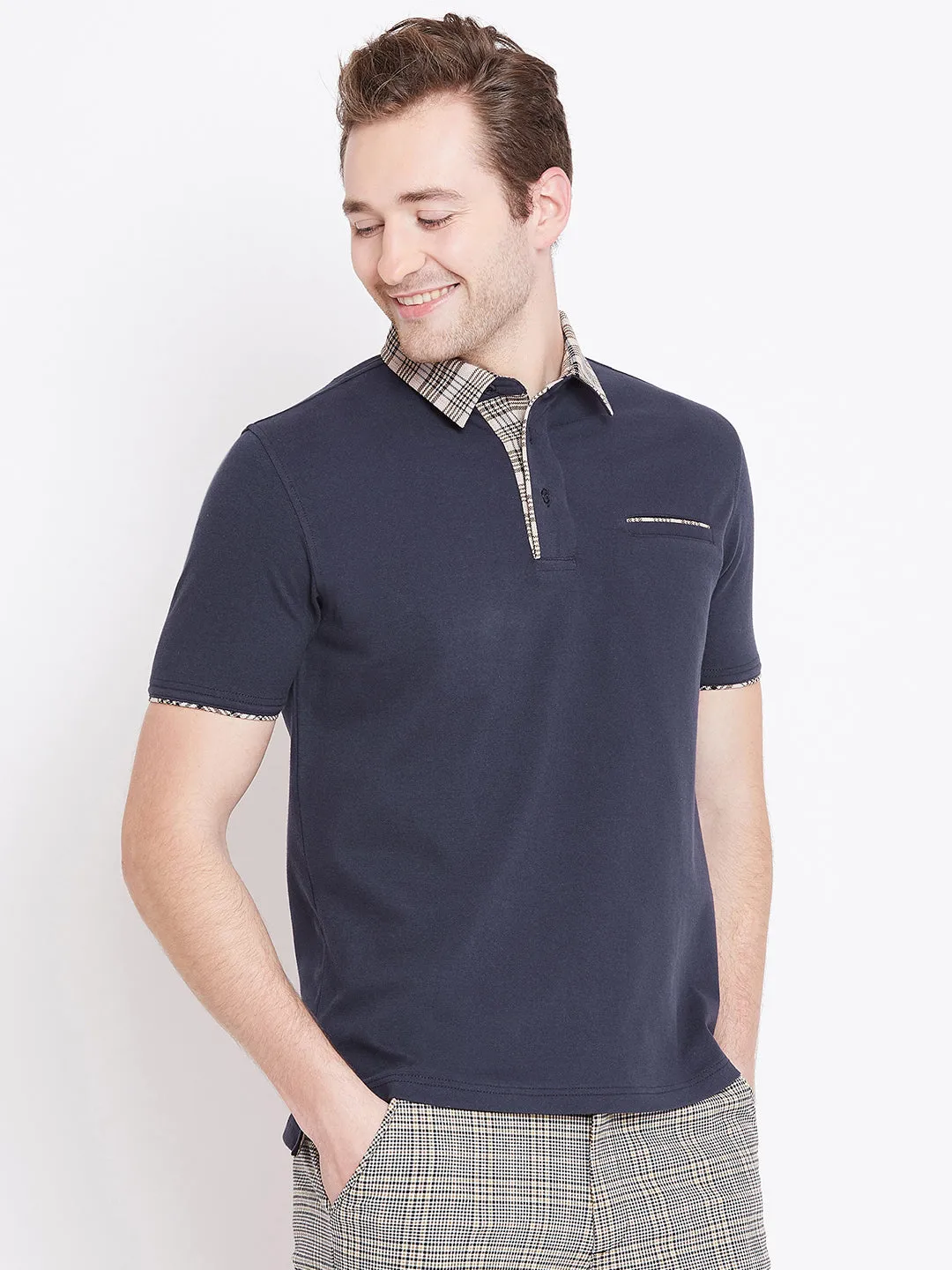 JUMP USA Men Navy Blue Solid Polo T-shirts