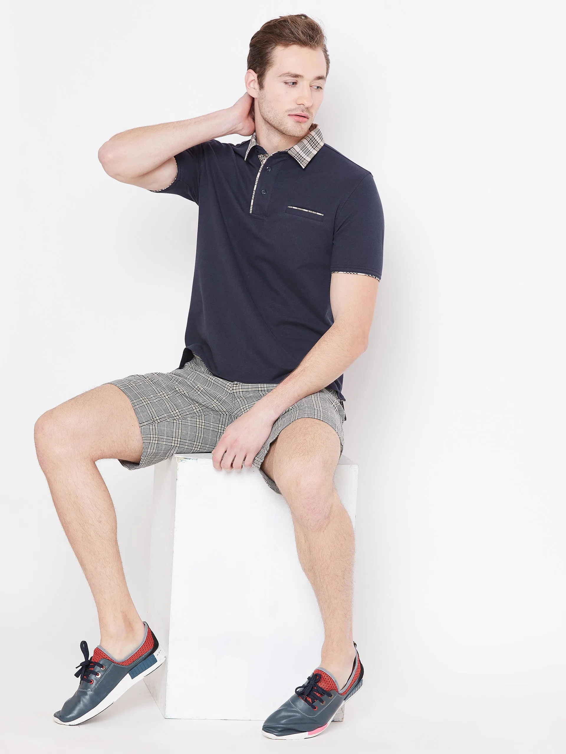 JUMP USA Men Navy Blue Solid Polo T-shirts
