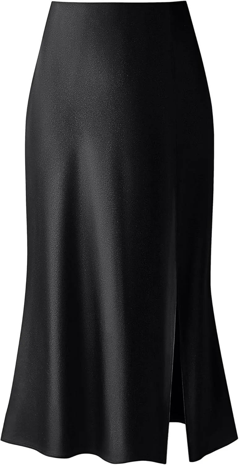 Keasmto Leopard Print Skirt for Women Cheetah High Waist Silk Satin Elasticized Skirts