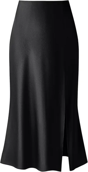 Keasmto Leopard Print Skirt for Women Cheetah High Waist Silk Satin Elasticized Skirts