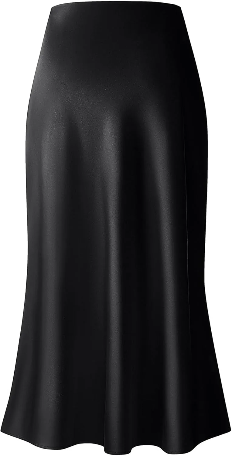Keasmto Leopard Print Skirt for Women Cheetah High Waist Silk Satin Elasticized Skirts