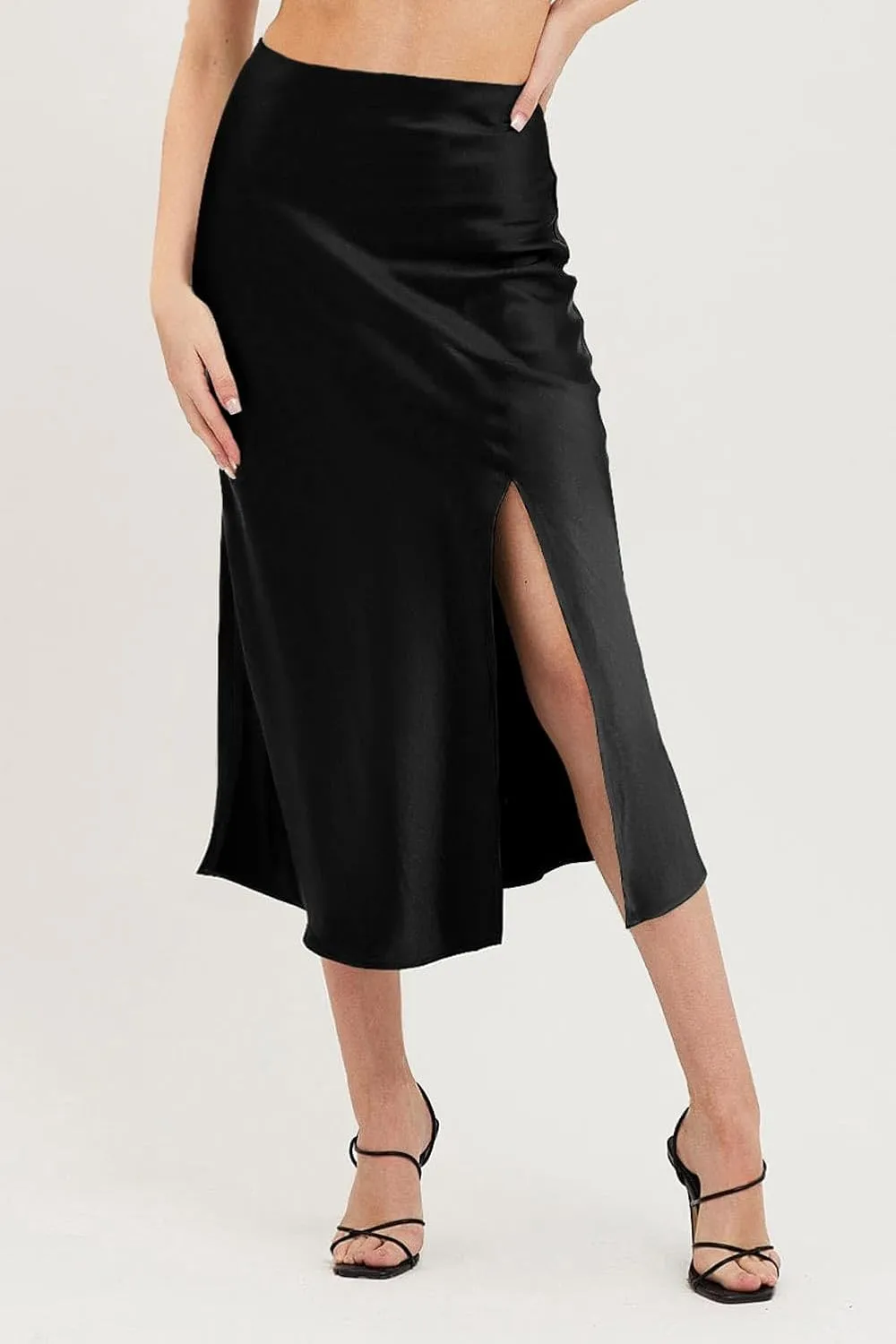 Keasmto Leopard Print Skirt for Women Cheetah High Waist Silk Satin Elasticized Skirts