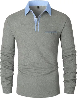 LIUPMWE Men's Shirt Long Sleeve Polo Shirt for Men Basic Slim Fit Long Sleeve Polo Men's Shirts with Pocket Golf Shirts