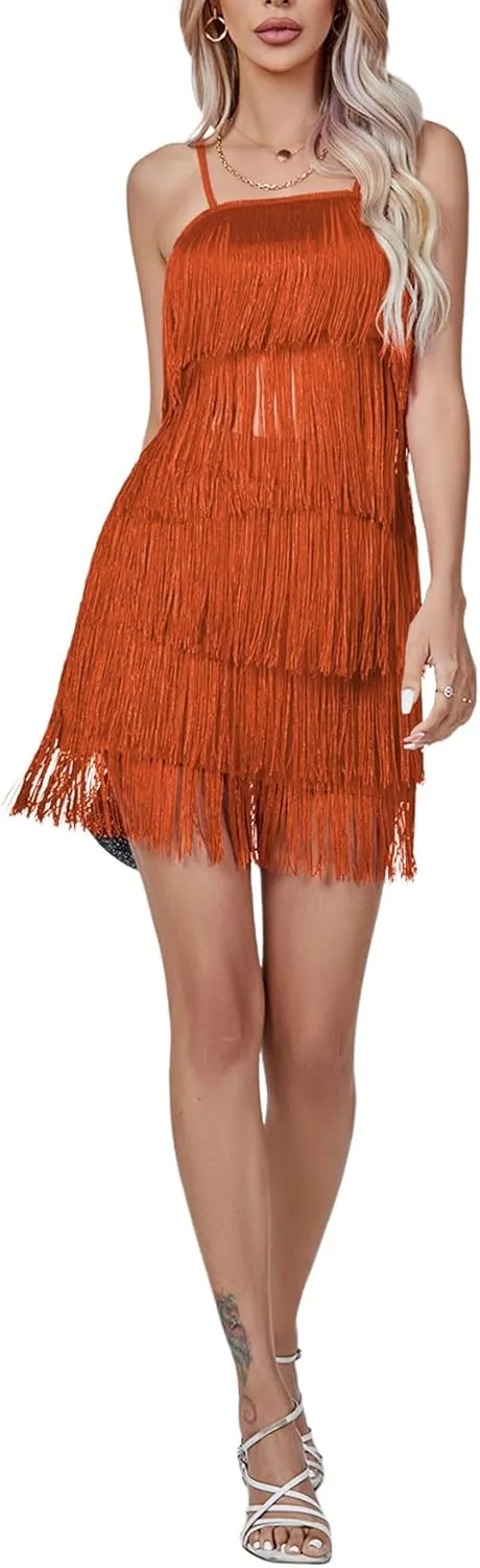 LYANER Women's Sexy Two Piece Outfit Fringe Sleeveless Cami and Short Skirt Sets