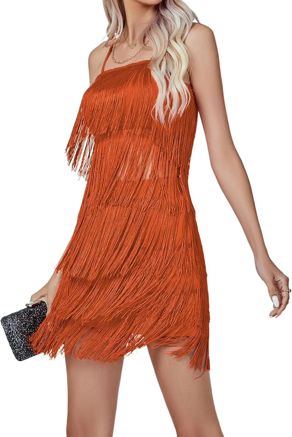 LYANER Women's Sexy Two Piece Outfit Fringe Sleeveless Cami and Short Skirt Sets