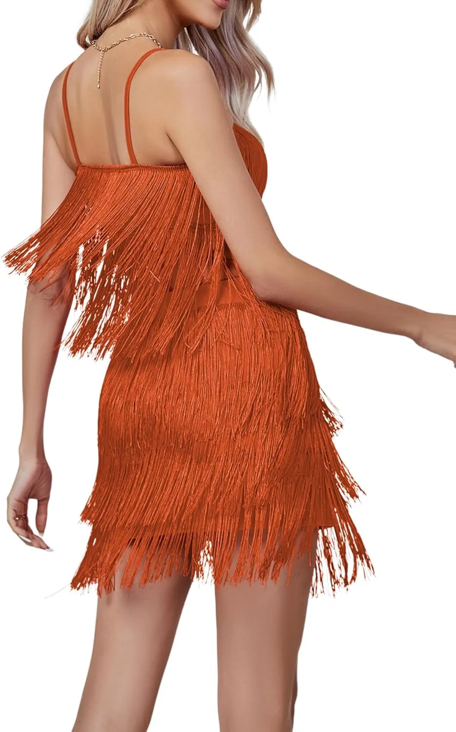 LYANER Women's Sexy Two Piece Outfit Fringe Sleeveless Cami and Short Skirt Sets