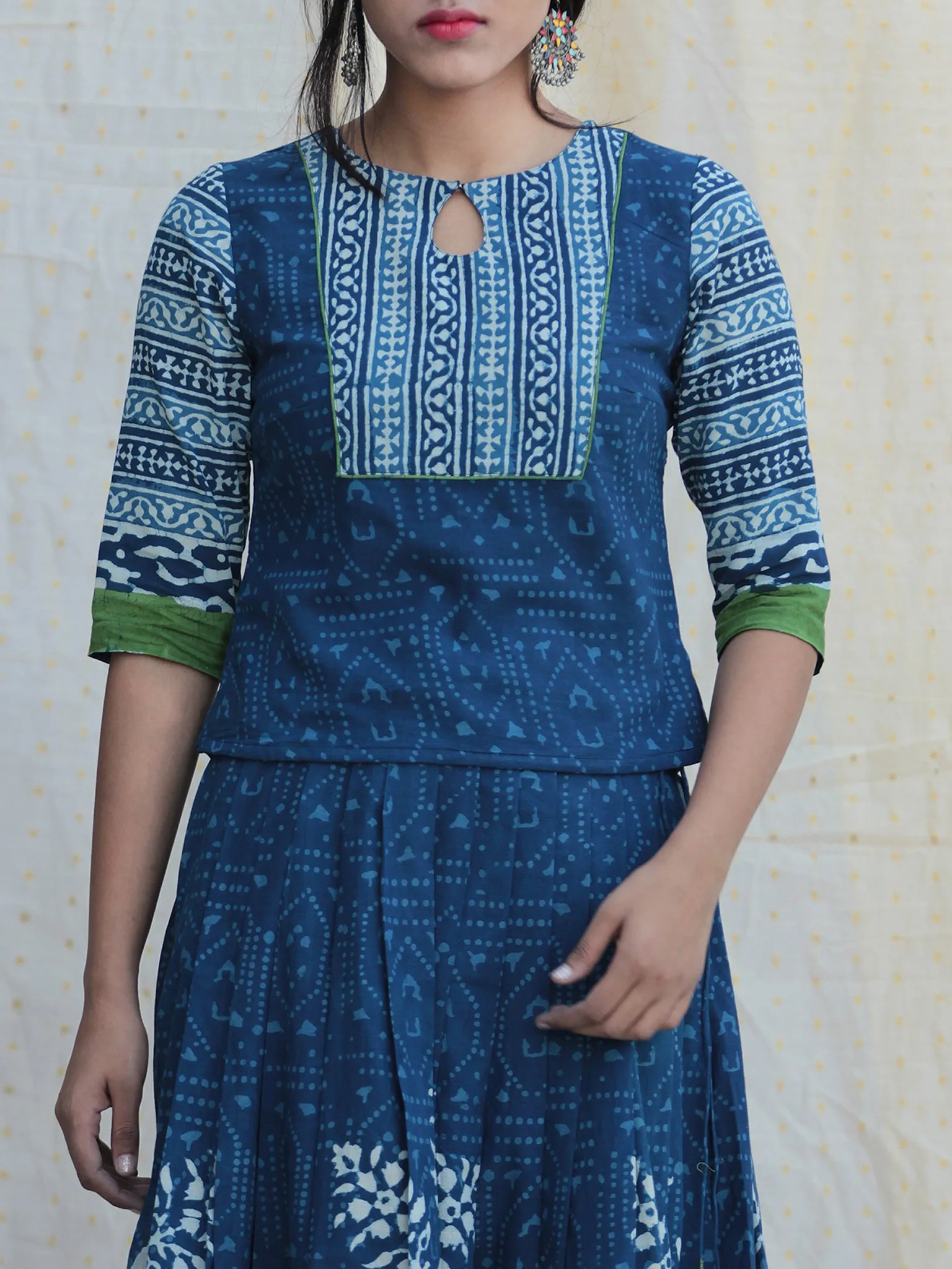 Naaz Rukshaar - Hand Block Printed Long Top And Skirt Dress - DS79F001