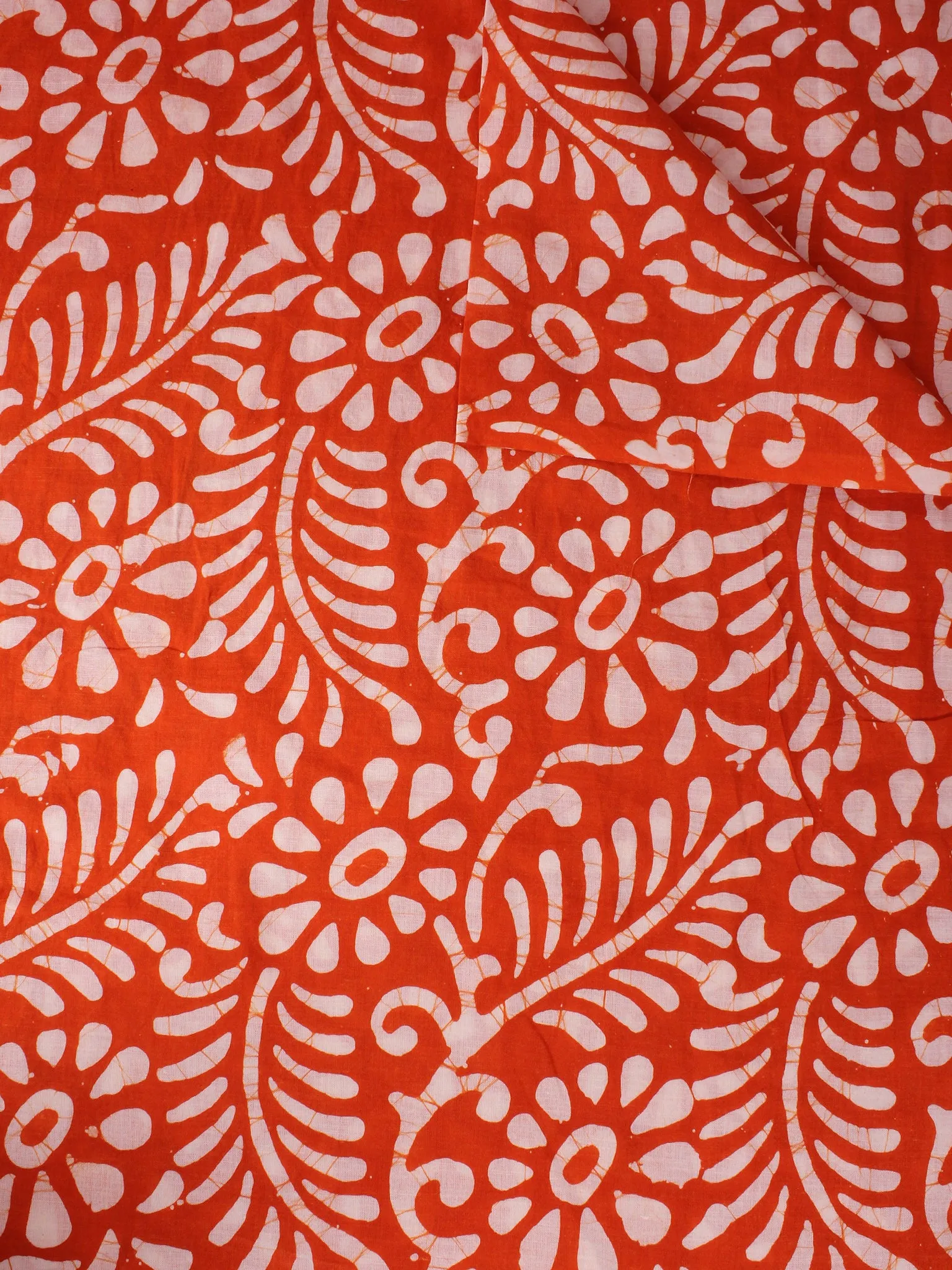 Orange White Hand Block Printed Cotton Fabric Per Meter - F0916340