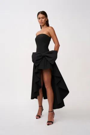 Paloma Bow Strapless Gown- Black
