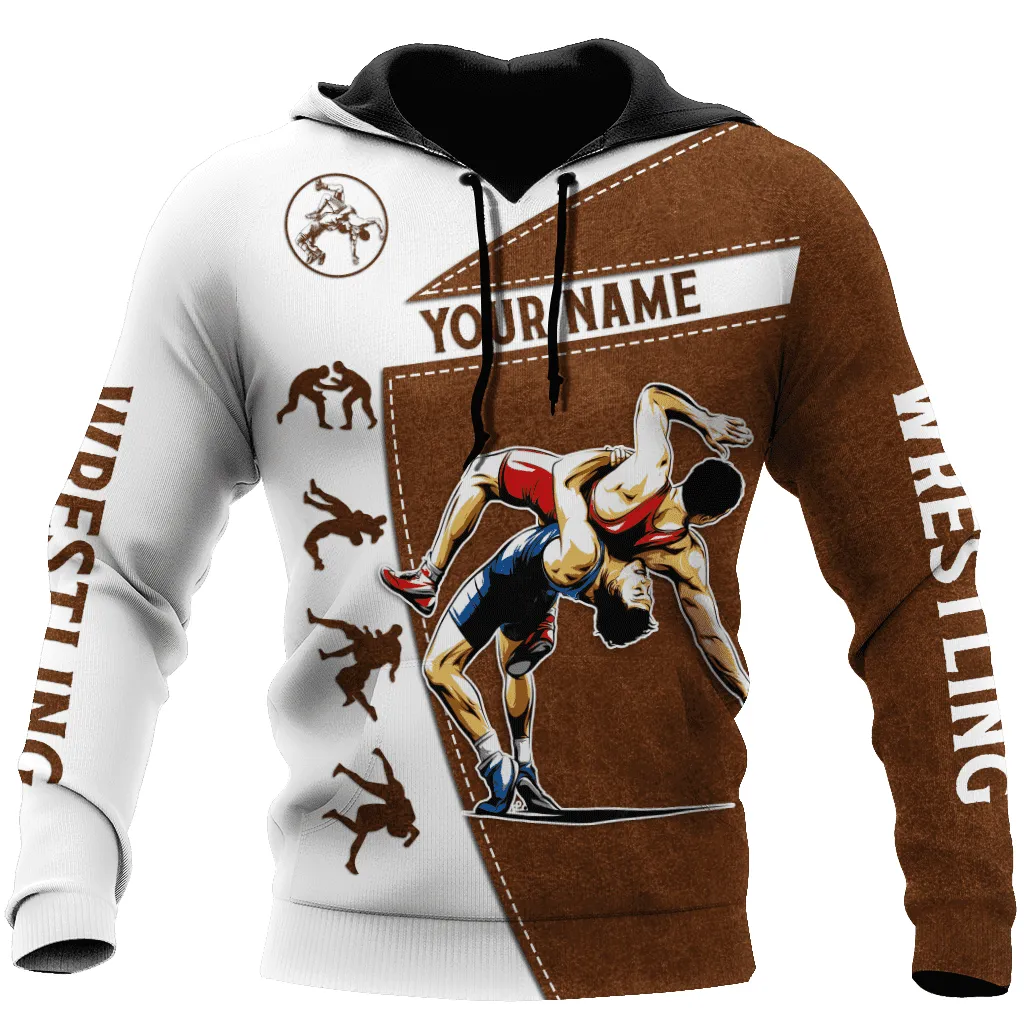 Personalized Name Wrestling Shirts White Leather 3D Full Printed Shirt, Wrestling Sweatshirt Hoodie Christmas Gift