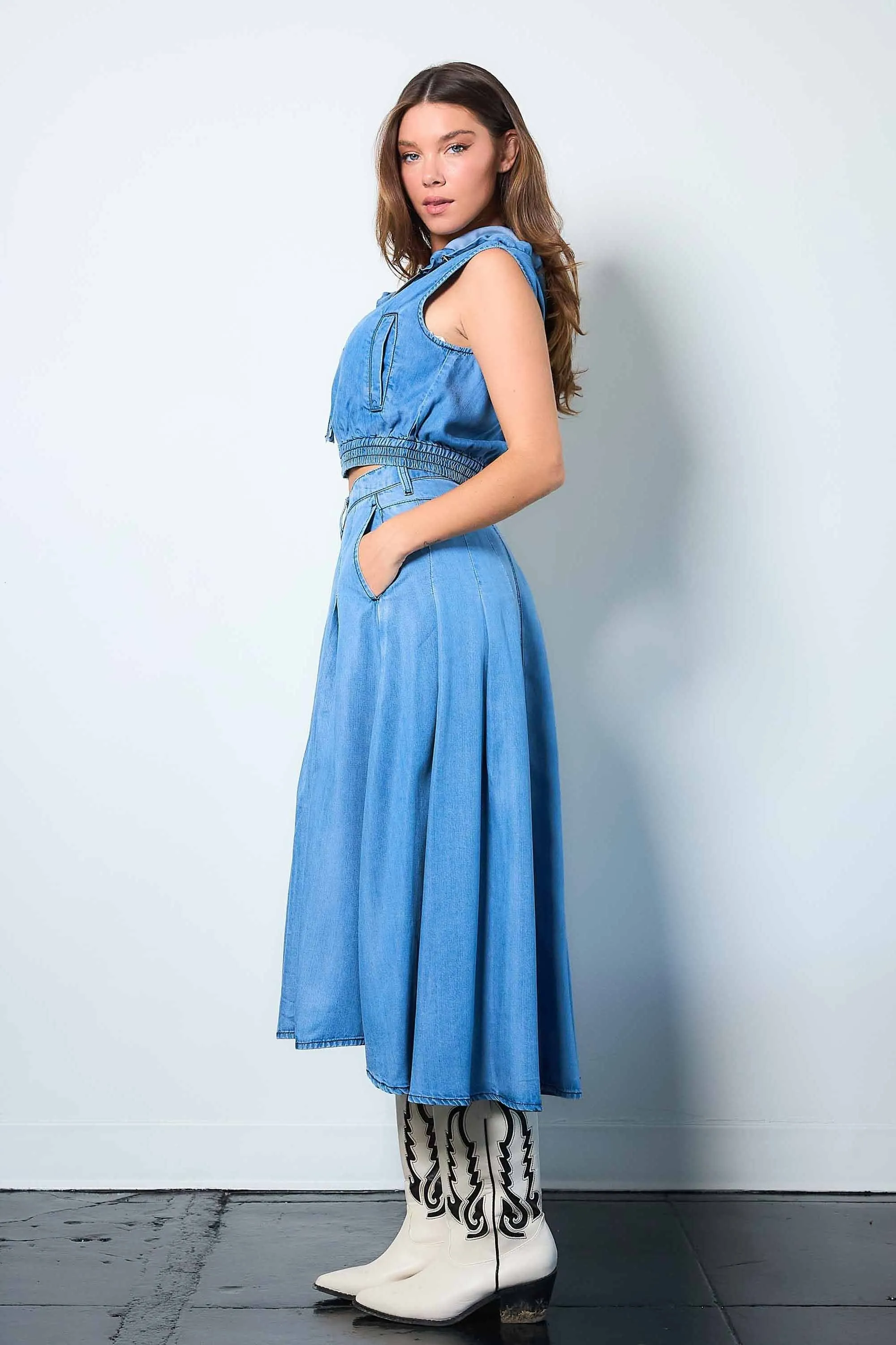 Pleated High-Low Tencel Skirt