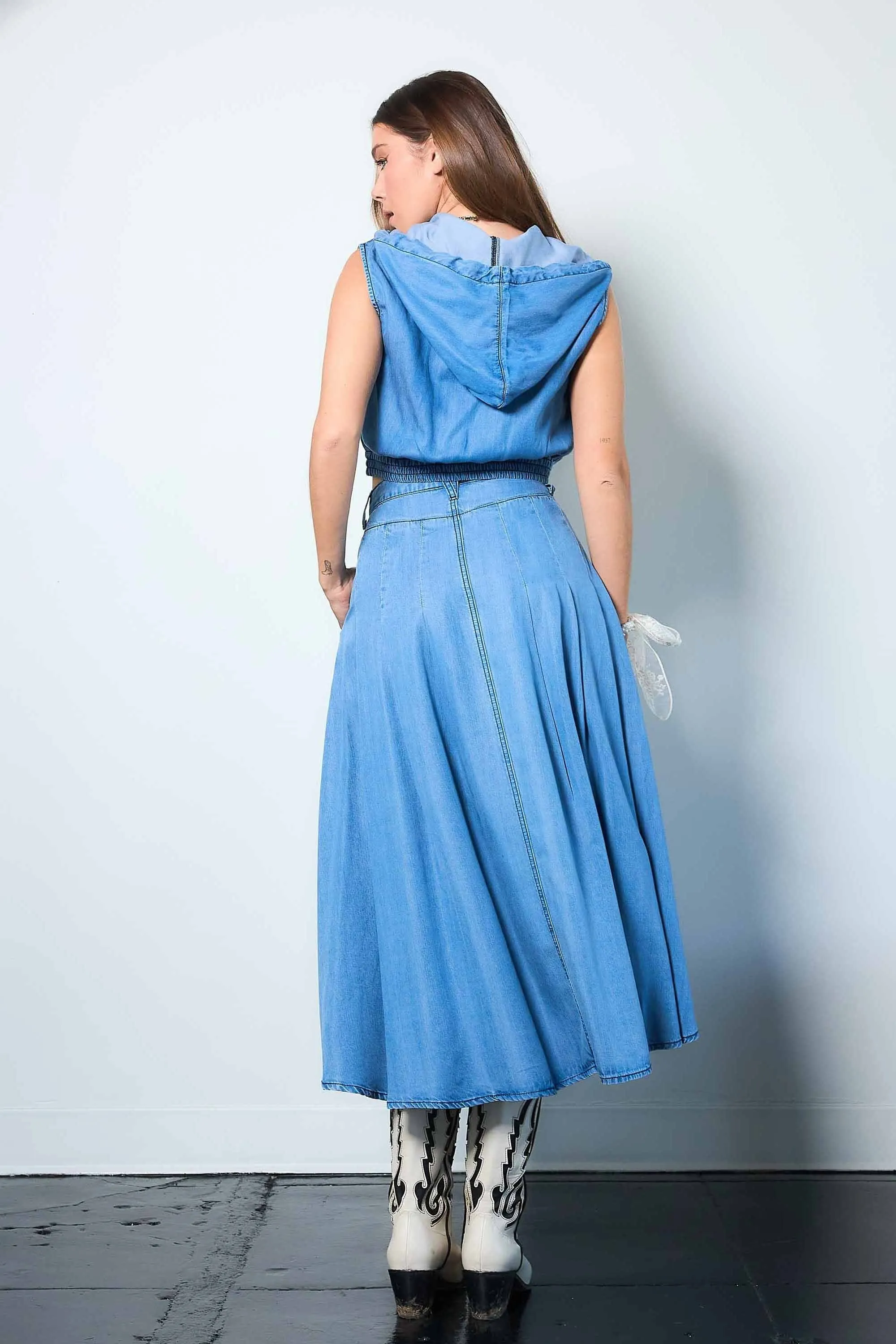 Pleated High-Low Tencel Skirt