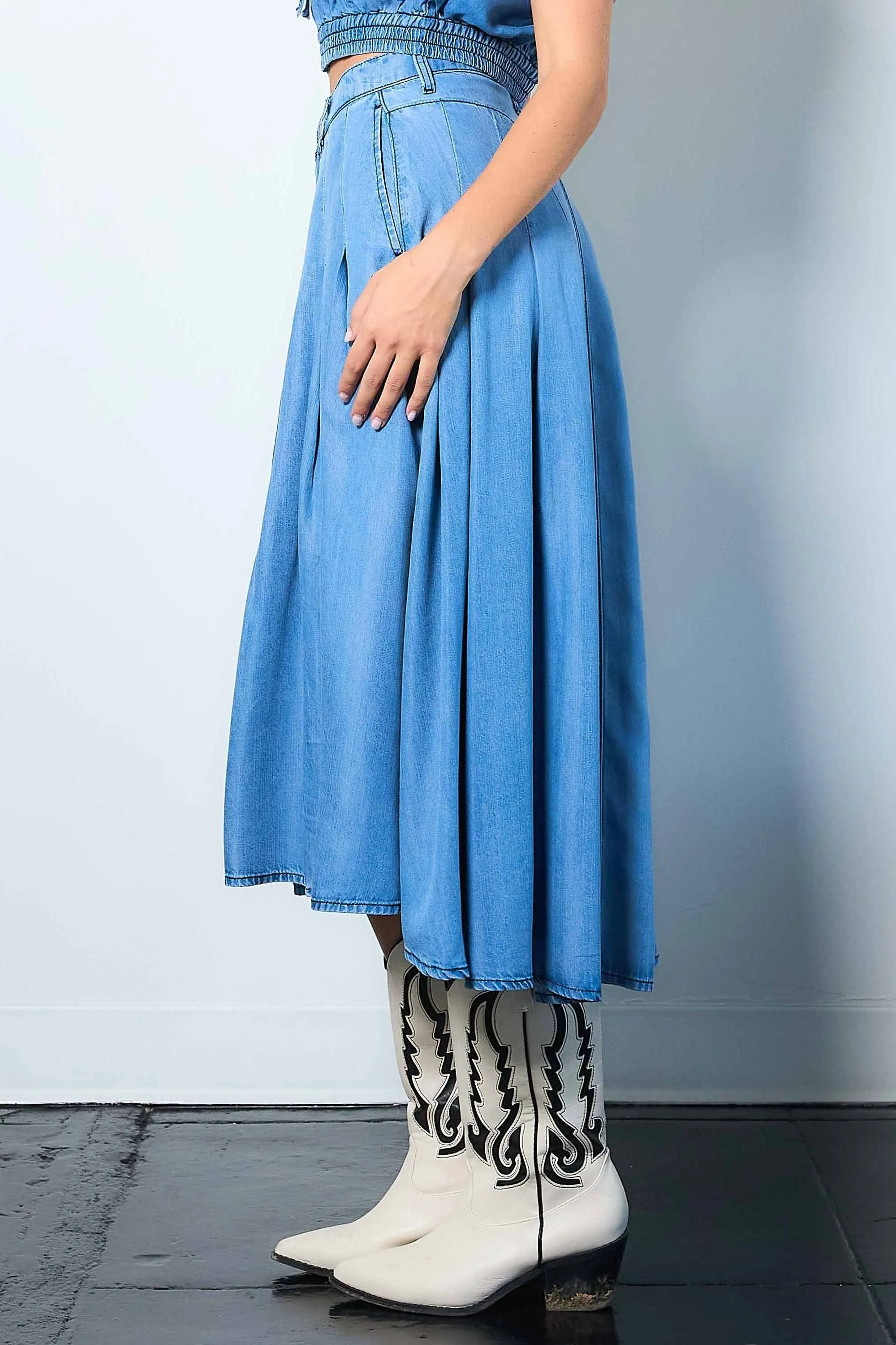 Pleated High-Low Tencel Skirt