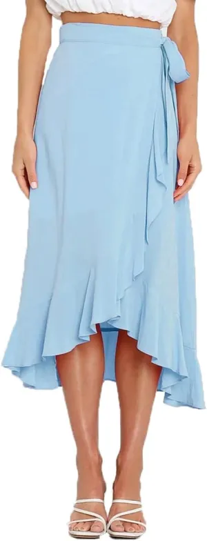 Plustrong Womens Wrap Skirt Tie Waist Ruffle Hem Asymmetrical Flowy Midi Skirts