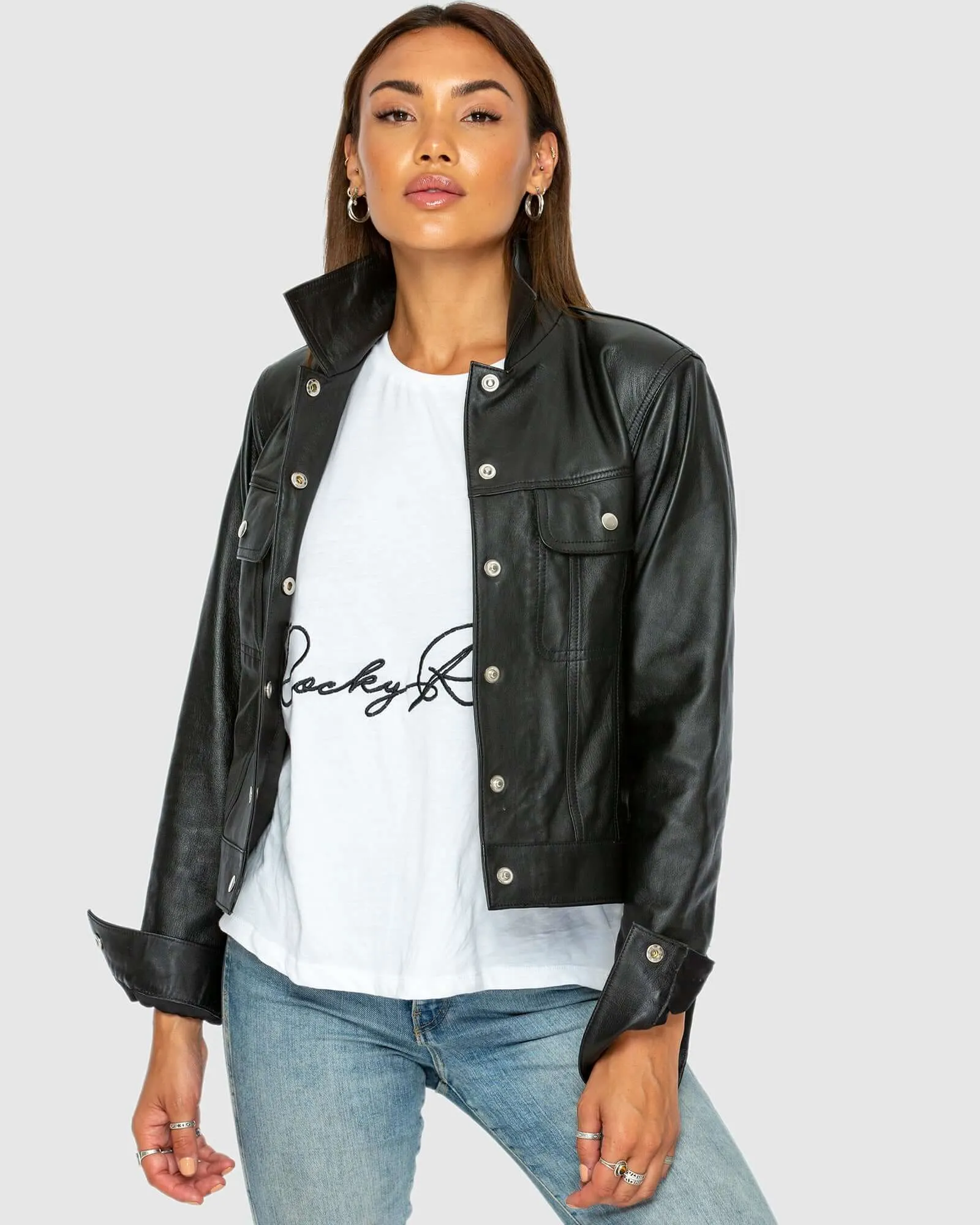 "Denim Style" Leather Jacket- Black