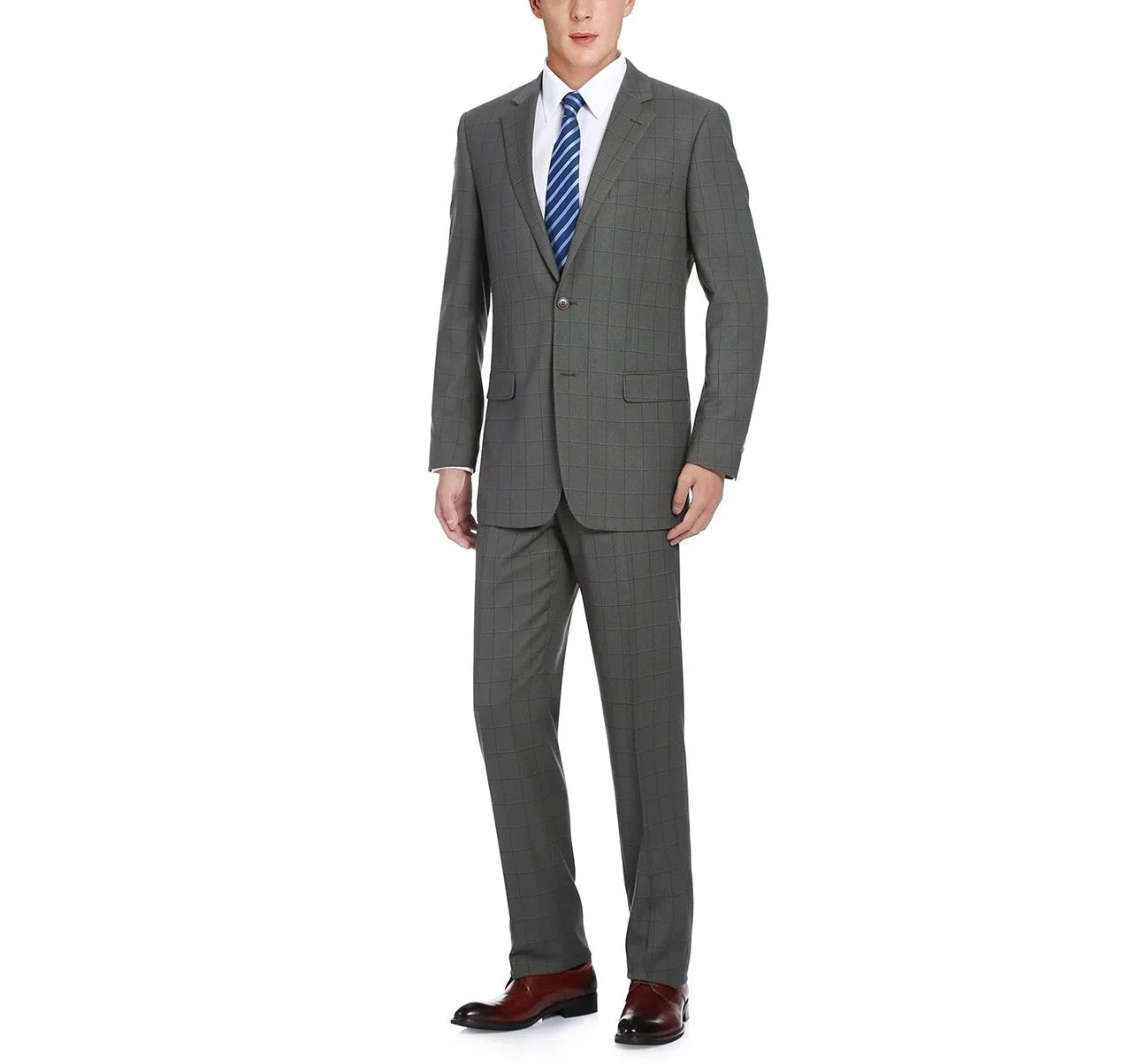 RENOIR Two Piece Classic Fit Windowpane Check Dress Suit 292-2